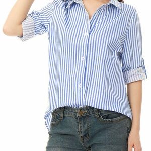 New Allegra K women’s striped button down top Sz M